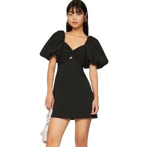 Toccin NY Womens Black Puff Sleeve Twist Front Keyhole Mini Dress Size 6